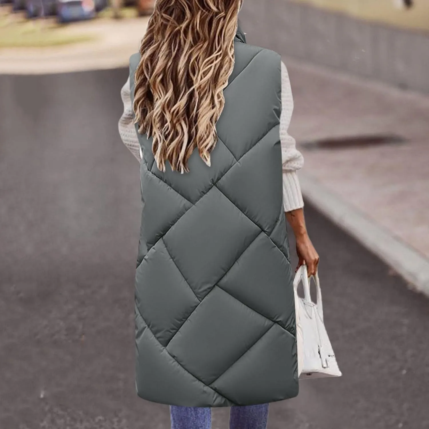 iLH Oversized Down Vests Women'S Outdoor Coats Hooded Long Puffy Vests Winter Coats Sleeveless Insulated Jackets Womens