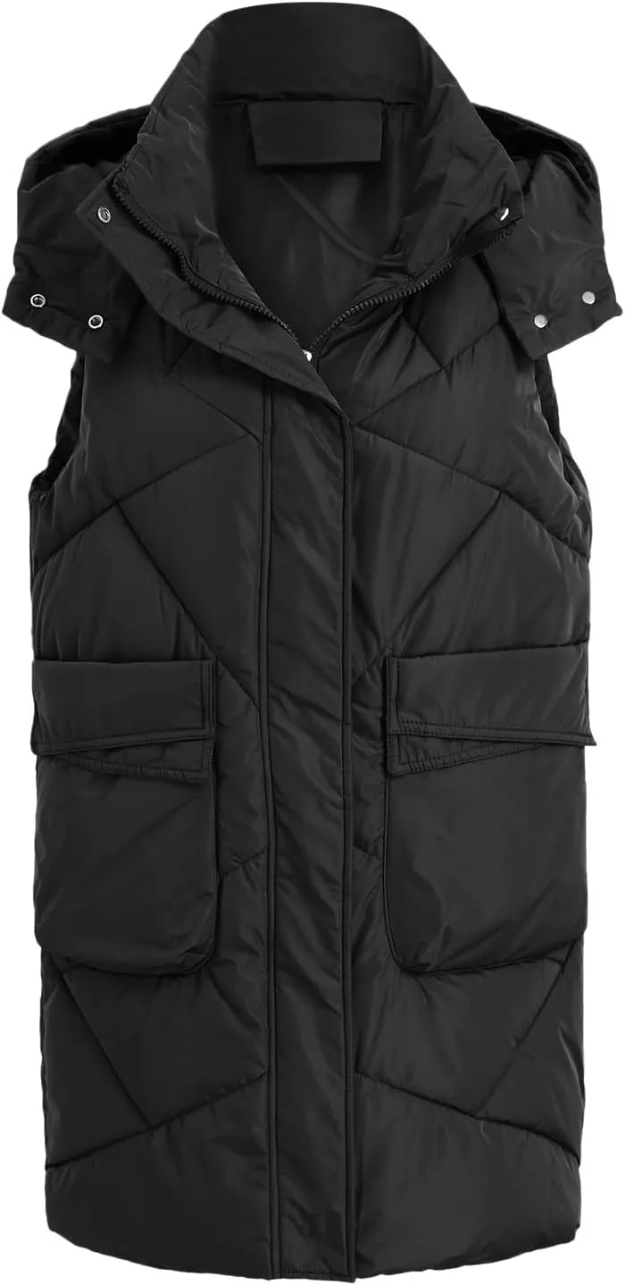 iLH Oversized Down Vests Women'S Outdoor Coats Hooded Long Puffy Vests Winter Coats Sleeveless Insulated Jackets Womens
