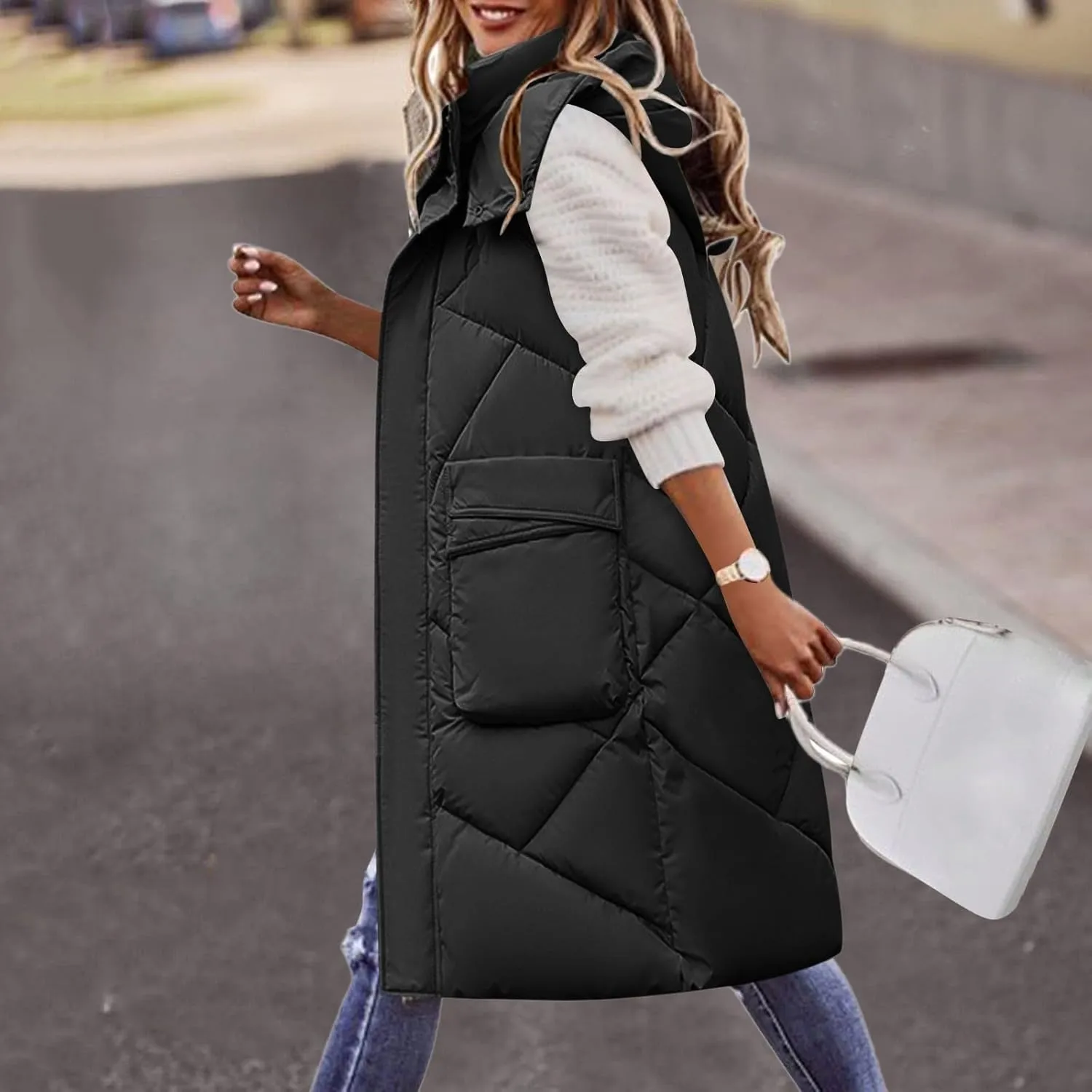 iLH Oversized Down Vests Women'S Outdoor Coats Hooded Long Puffy Vests Winter Coats Sleeveless Insulated Jackets Womens