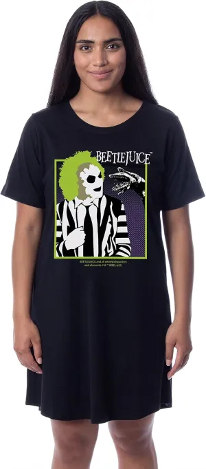 INTIMO Beetlejuice Womens' Minimalist Character Logo Nightgown Sleep Pajama Shirt