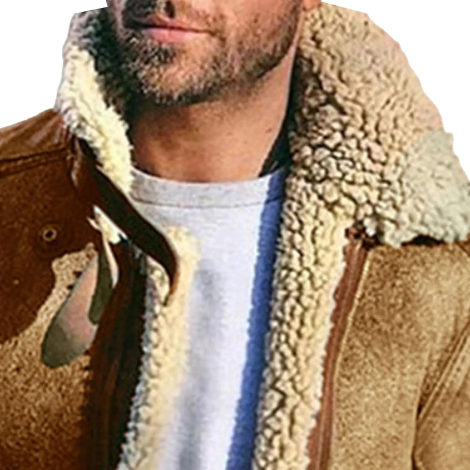 JEShifangjiusu Men'S Zipper Fur Collar Jacket Leather Vintage Trucker Coat Fashion Retro Varsity Jackets Bomber Coat Pocket
