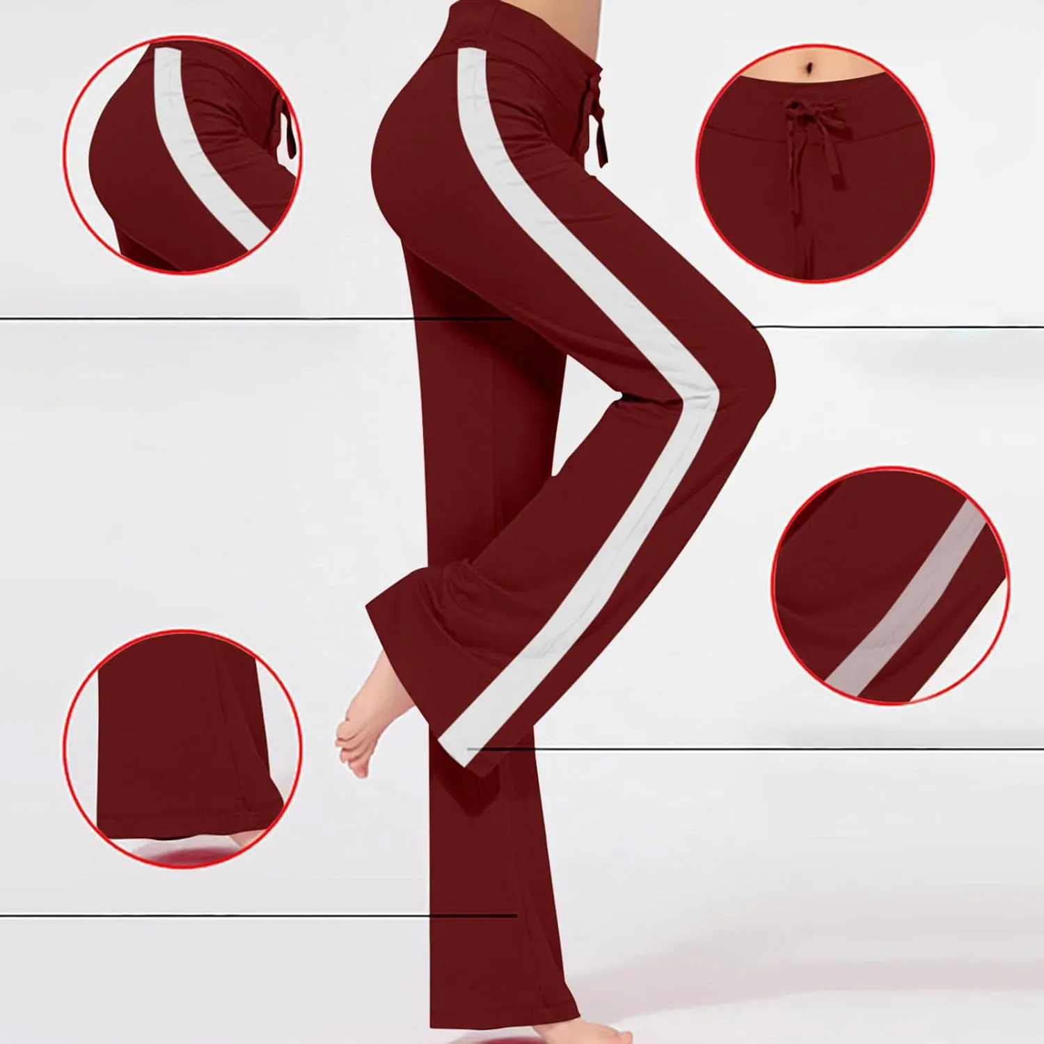 JOAU Wide Leg Yoga Pants for Women Drawstring High Waisted Side Stripe Sweatpants Comfy Stretch Lounge Athletic Trousers