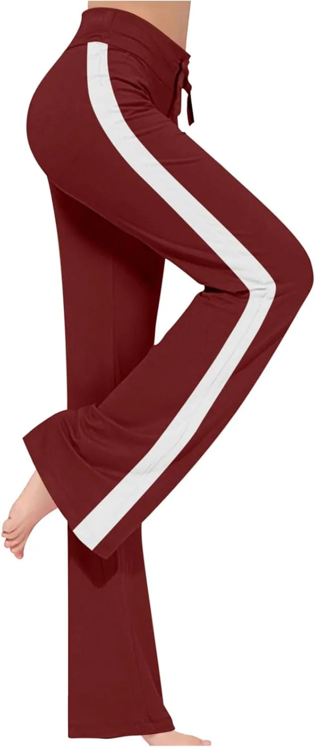 JOAU Wide Leg Yoga Pants for Women Drawstring High Waisted Side Stripe Sweatpants Comfy Stretch Lounge Athletic Trousers