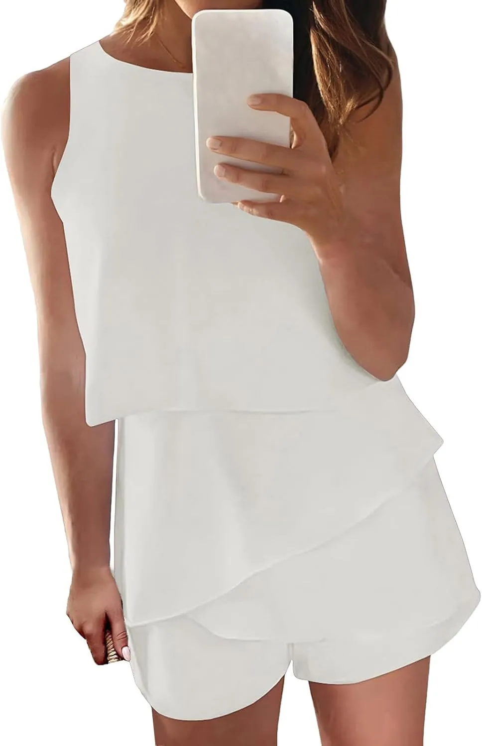Jumpsuits for Women Casual Halter Neck Ruffle Hem Rompers Solid Color Sleeveless Layered Jumpsuit Summer Jumpsuits