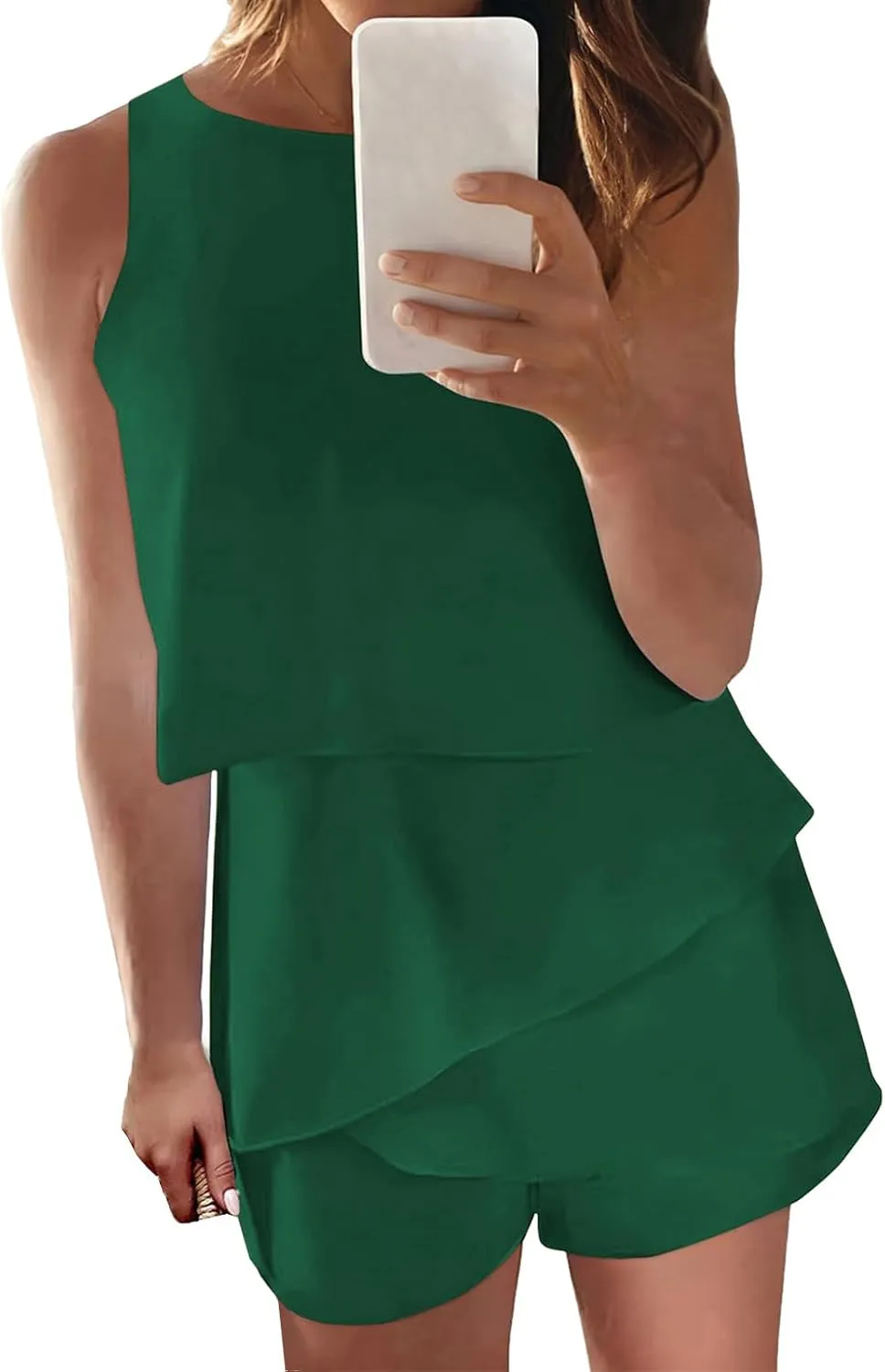 Jumpsuits for Women Casual Halter Neck Ruffle Hem Rompers Solid Color Sleeveless Layered Jumpsuit Summer Jumpsuits