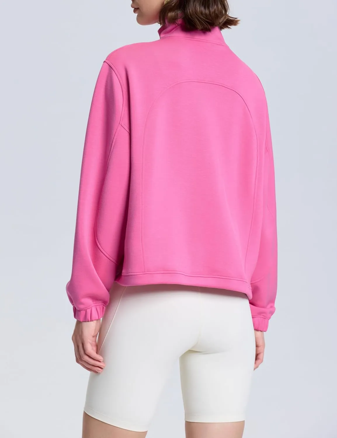 kayamiya Women's Soft Ribbed Half Zip Cropped Sweatshirt Stand Collar Drawstring Lightweight Pullover with Pockets
