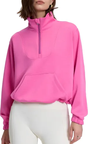 kayamiya Women's Soft Ribbed Half Zip Cropped Sweatshirt Stand Collar Drawstring Lightweight Pullover with Pockets