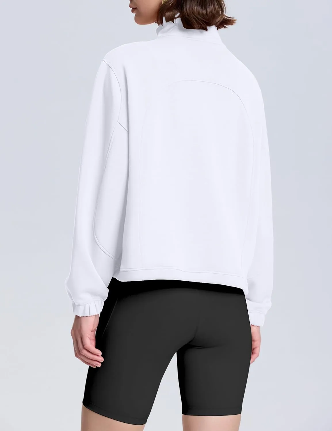 kayamiya Women's Soft Ribbed Half Zip Cropped Sweatshirt Stand Collar Drawstring Lightweight Pullover with Pockets