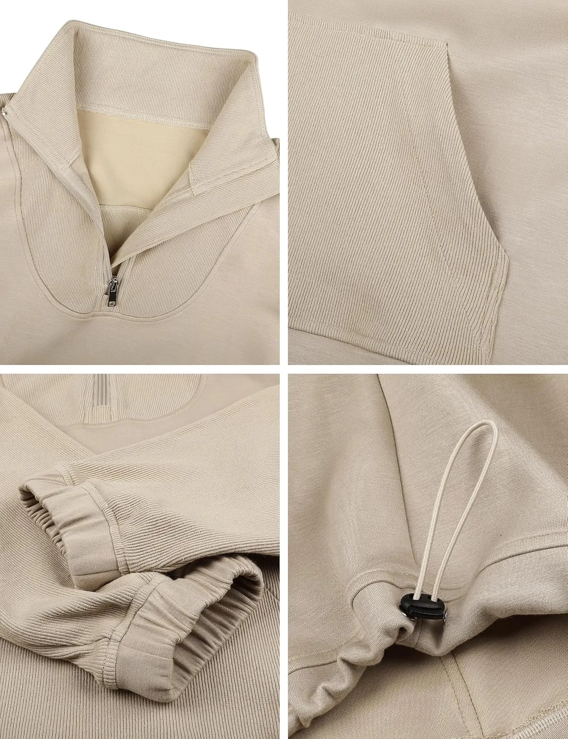 kayamiya Women's Soft Ribbed Half Zip Cropped Sweatshirt Stand Collar Drawstring Lightweight Pullover with Pockets