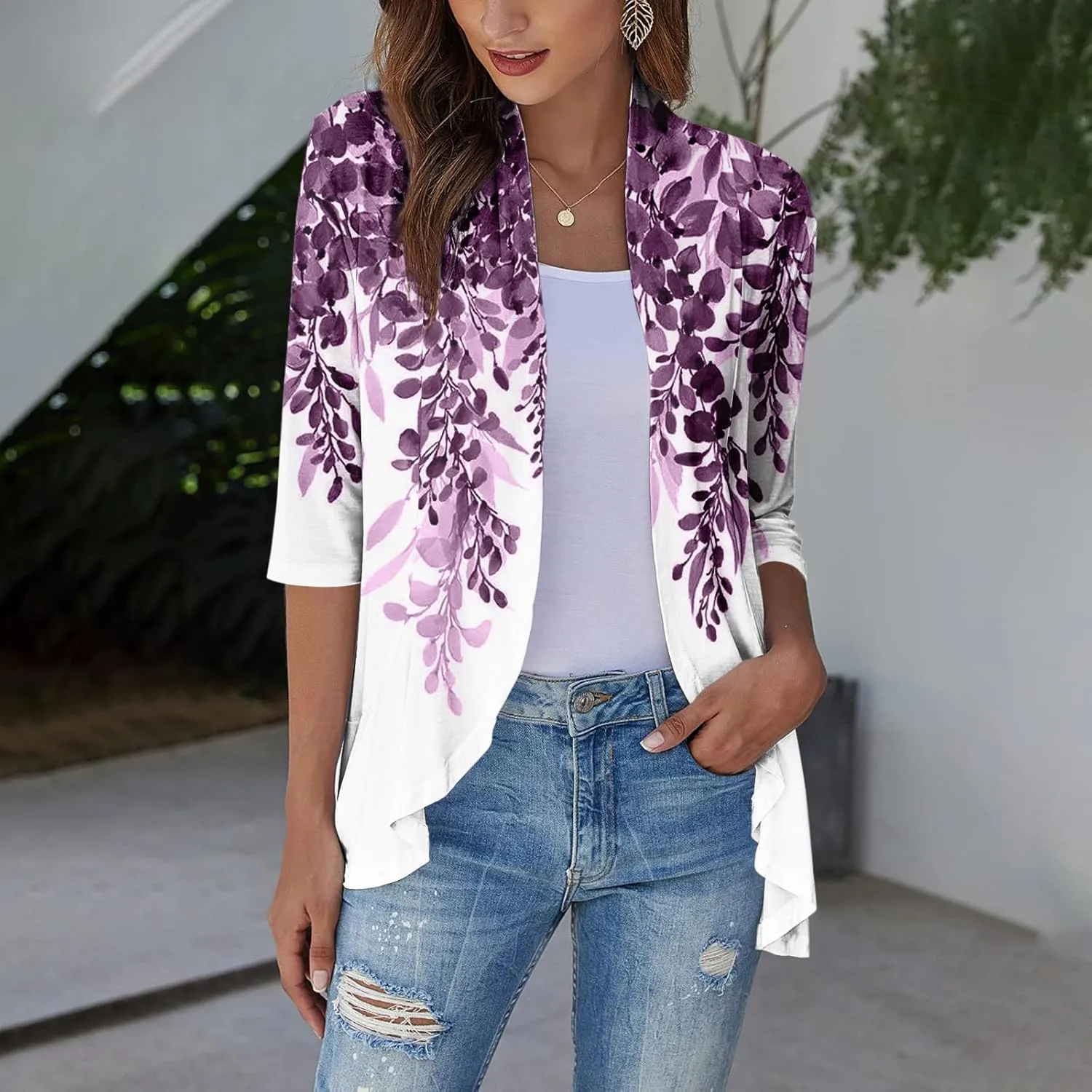Kimonos for Women Breathable Open Front Tops Lightweight Cardigan Lrregular Hemline Cover Up Loose Fit Casual Coat