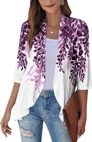 Kimonos for Women Breathable Open Front Tops Lightweight Cardigan Lrregular Hemline Cover Up Loose Fit Casual Coat