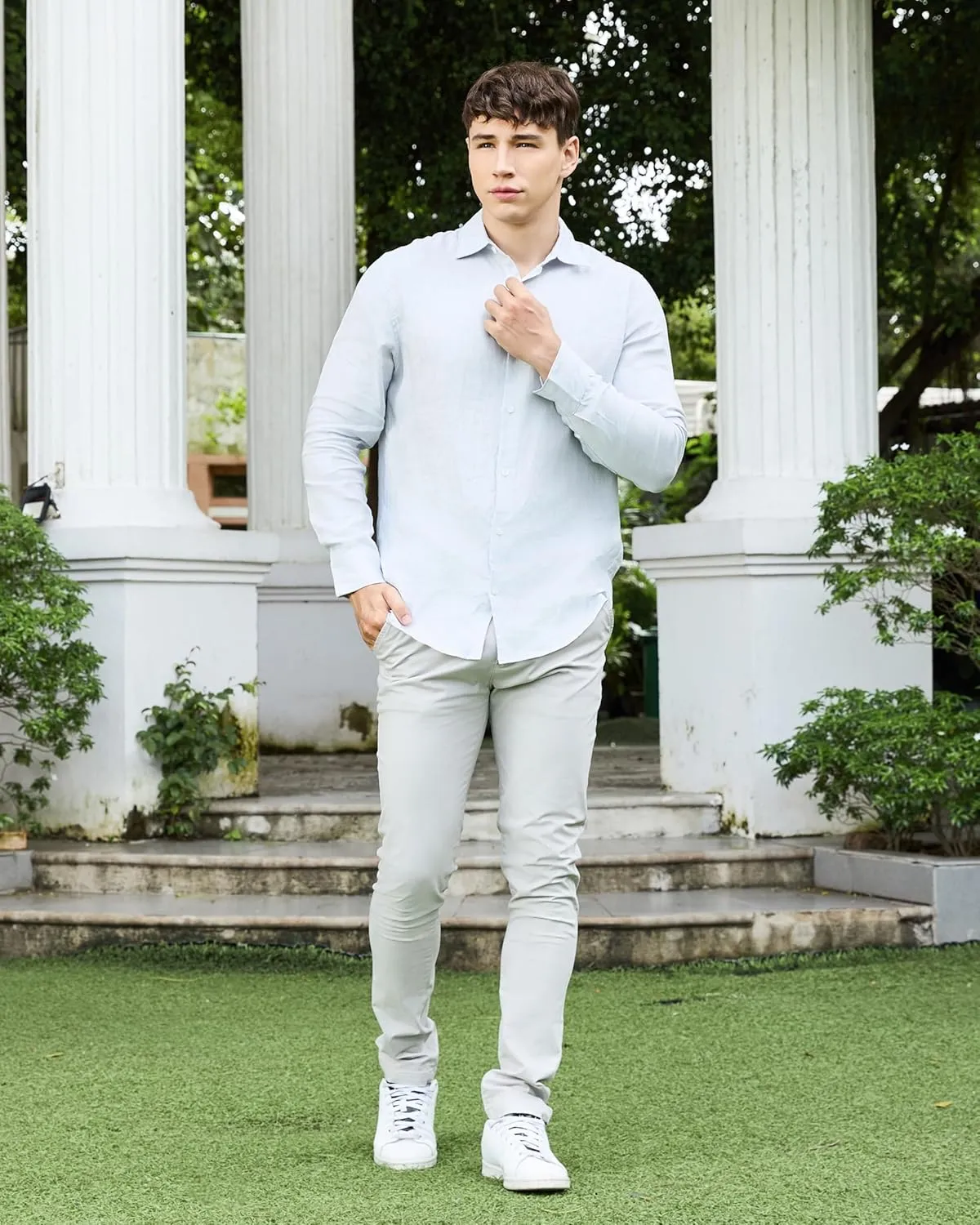 Krasiv Men's Chino Pants Stretch Cotton Slacks Slim Fit Tapered Leg Smart Casual Trousers