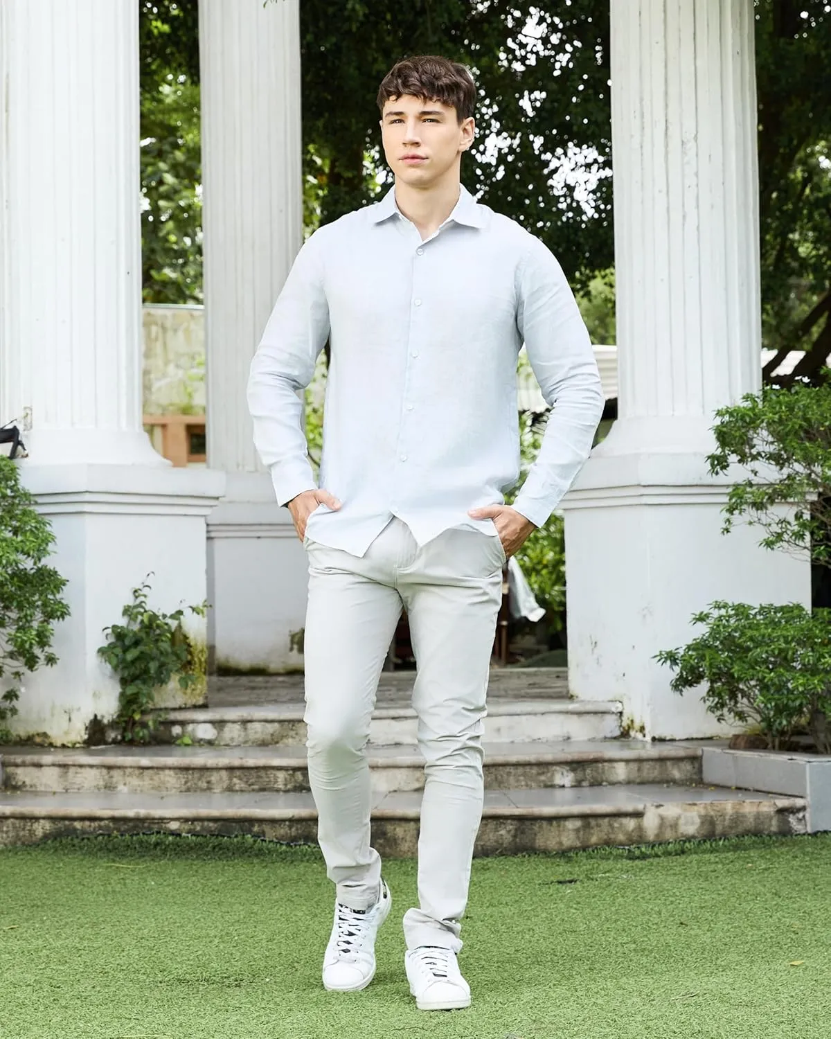 Krasiv Men's Chino Pants Stretch Cotton Slacks Slim Fit Tapered Leg Smart Casual Trousers
