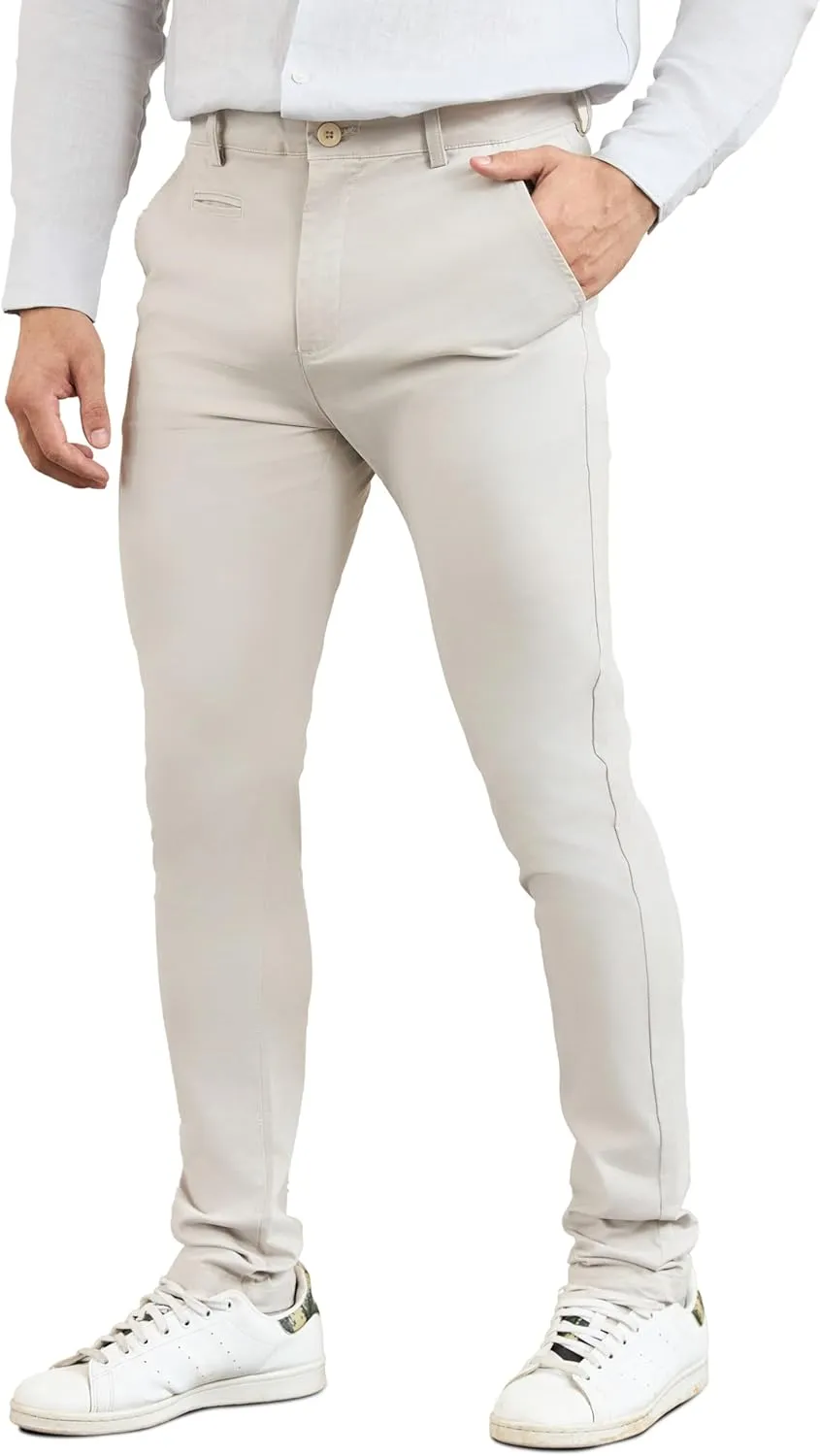 Krasiv Men's Chino Pants Stretch Cotton Slacks Slim Fit Tapered Leg Smart Casual Trousers