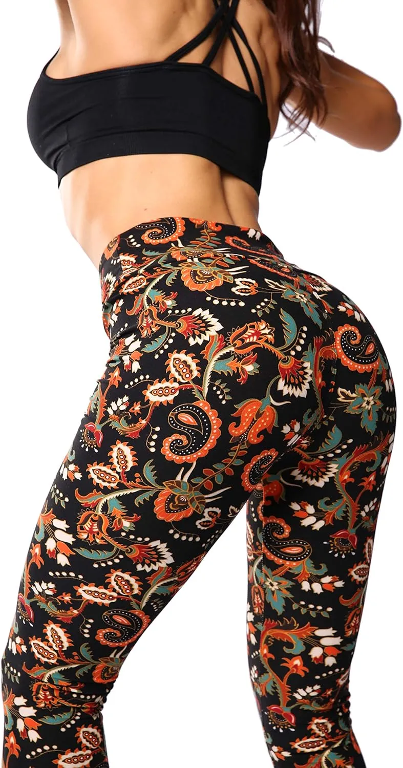 Leggings for Women Printed High Waist Ultra Soft Yoga Pants Comfy Workout Fashion Leggings -REG/Plus-150 Colors