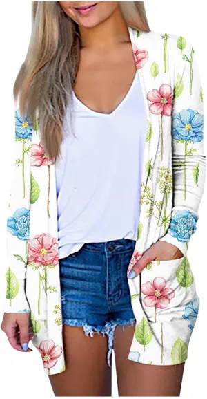 Lightweight Summer Cardigan,Plus Size Fall Long Sleeve Long Cardigans for Women Casual Vintage Jackets Blouses Coat