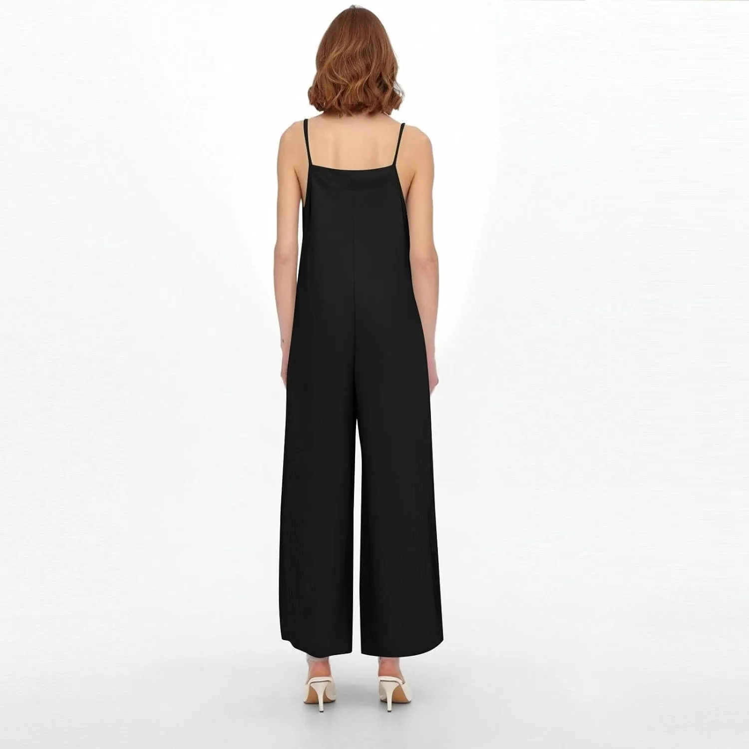 Linen Jumpsuits for Women Casual Comfy Loose Summer Boho Sleeveless Wide Leg Overalls One Piece Outfits with Pockets
