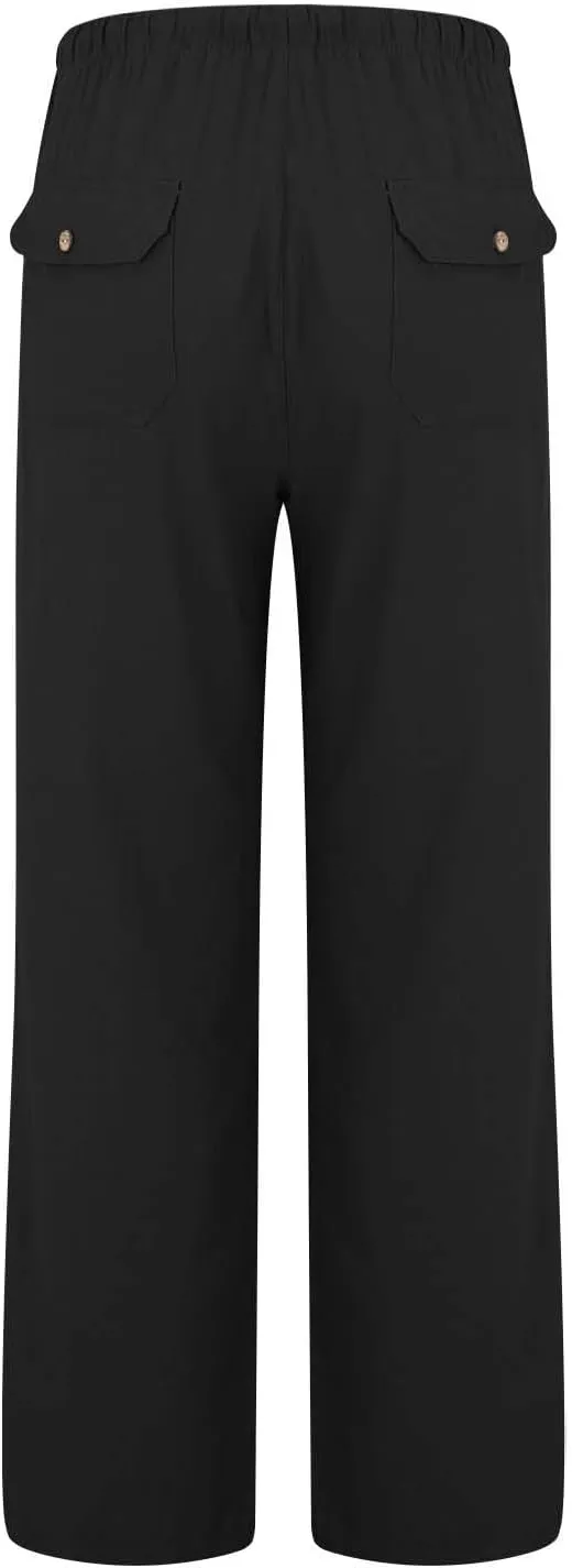 Linen Pants for Women 2025 Plus Size High Waist Wide Leg Palazzo Pants Casual Loose Boho Beach Trousers with Pockets