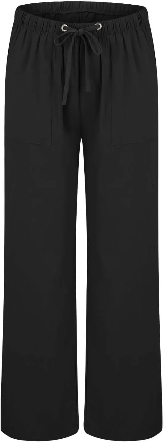 Linen Pants for Women 2025 Plus Size High Waist Wide Leg Palazzo Pants Casual Loose Boho Beach Trousers with Pockets