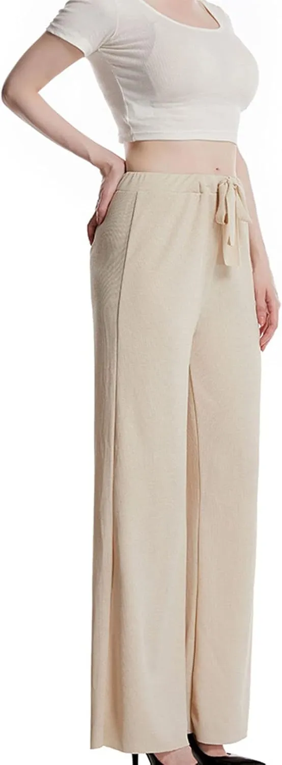 Maiyifu-GJ Wide Leg Yoga Pants for Women Elastic High Waist Casual Lounge Pants Drawstring Loose Comfy Stretch Flowy Trousers