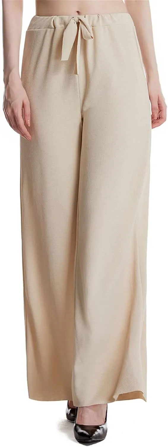 Maiyifu-GJ Wide Leg Yoga Pants for Women Elastic High Waist Casual Lounge Pants Drawstring Loose Comfy Stretch Flowy Trousers