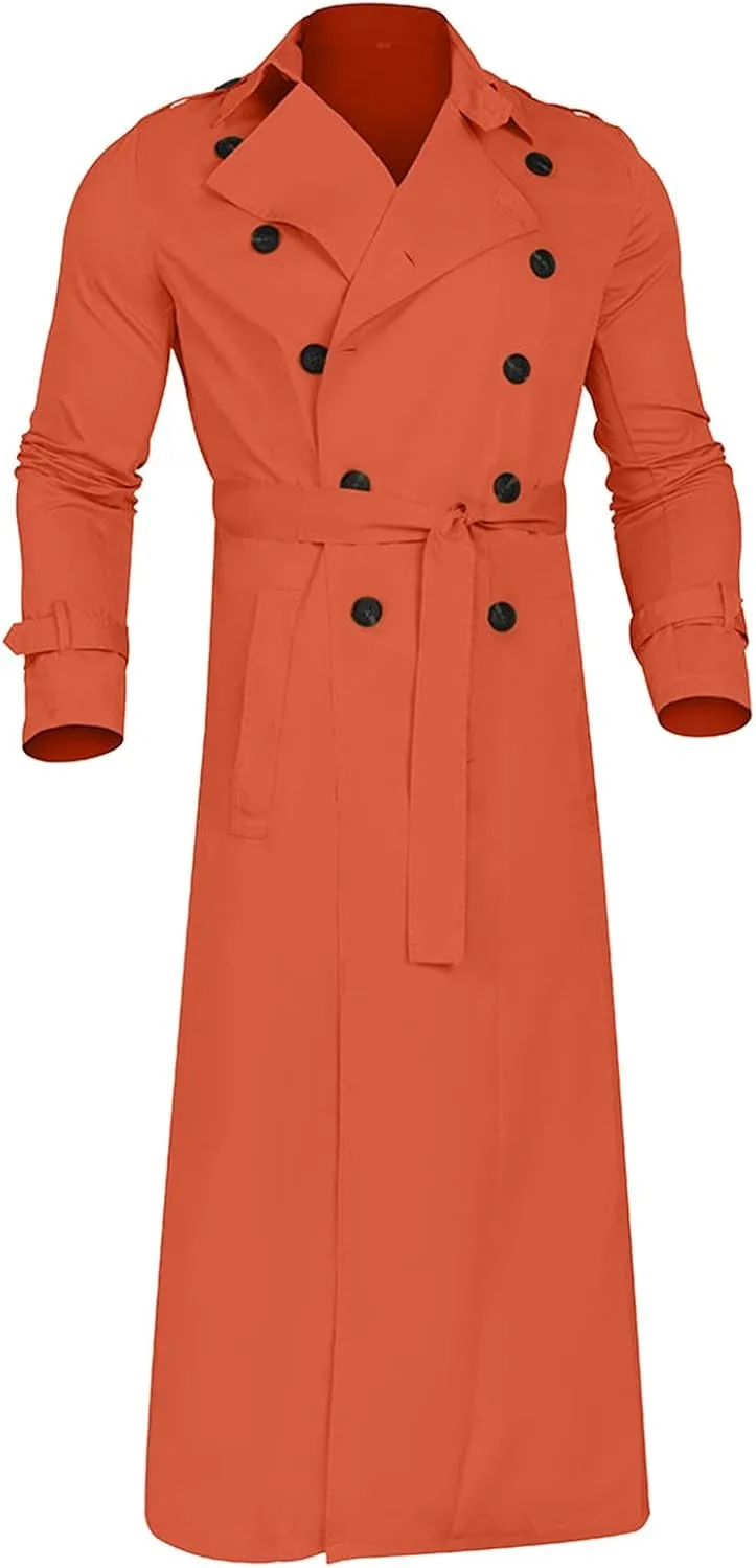 Man's Double Breasted Trench Coat Oversized Lightweight Casual Simple Windbreaker Classic Lapel Long Jacket Overcoat