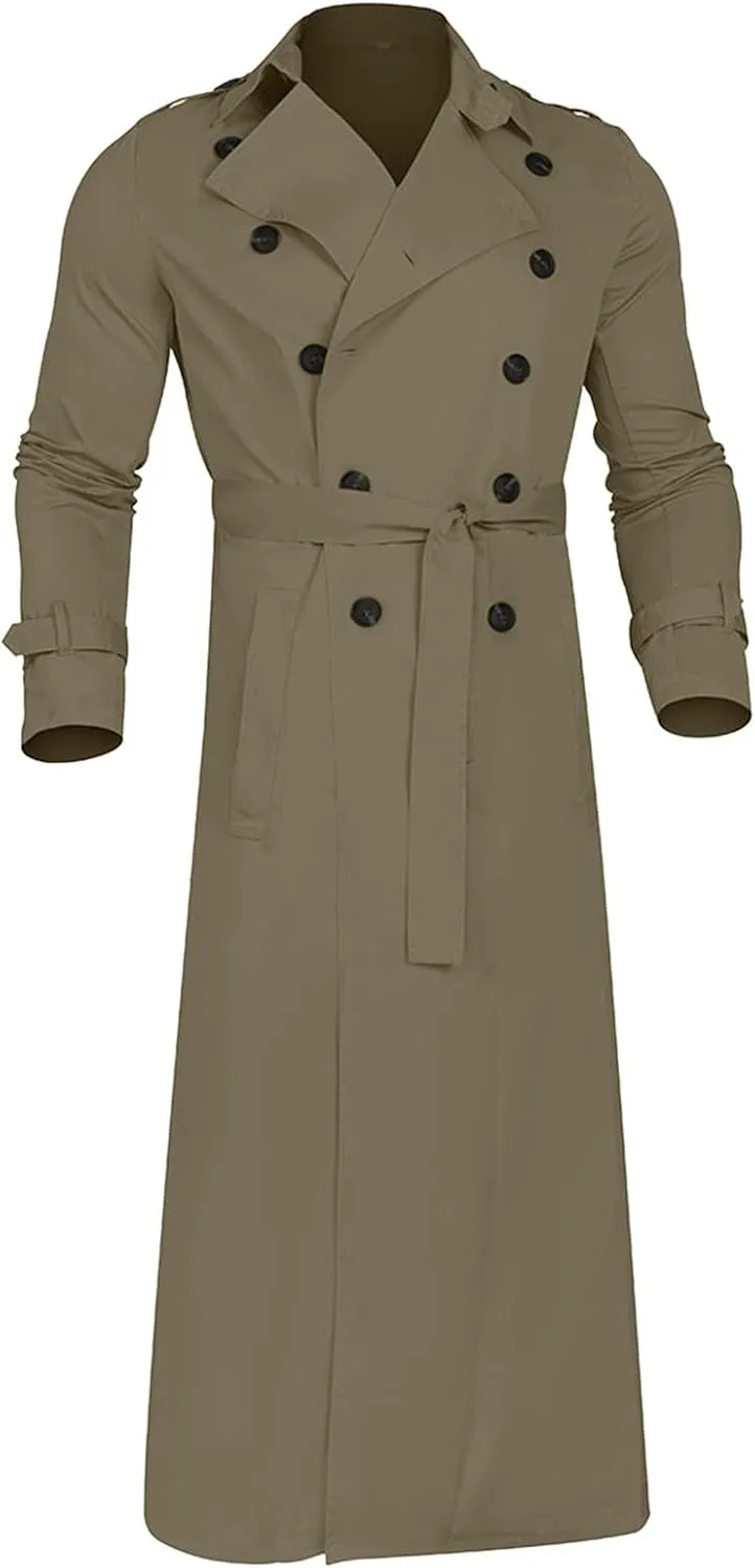 Man's Double Breasted Trench Coat Oversized Lightweight Casual Simple Windbreaker Classic Lapel Long Jacket Overcoat