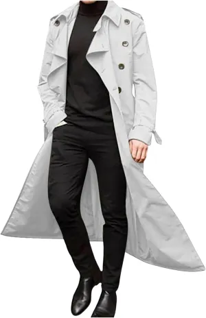 Man's Double Breasted Trench Coat Oversized Lightweight Casual Simple Windbreaker Classic Lapel Long Jacket Overcoat