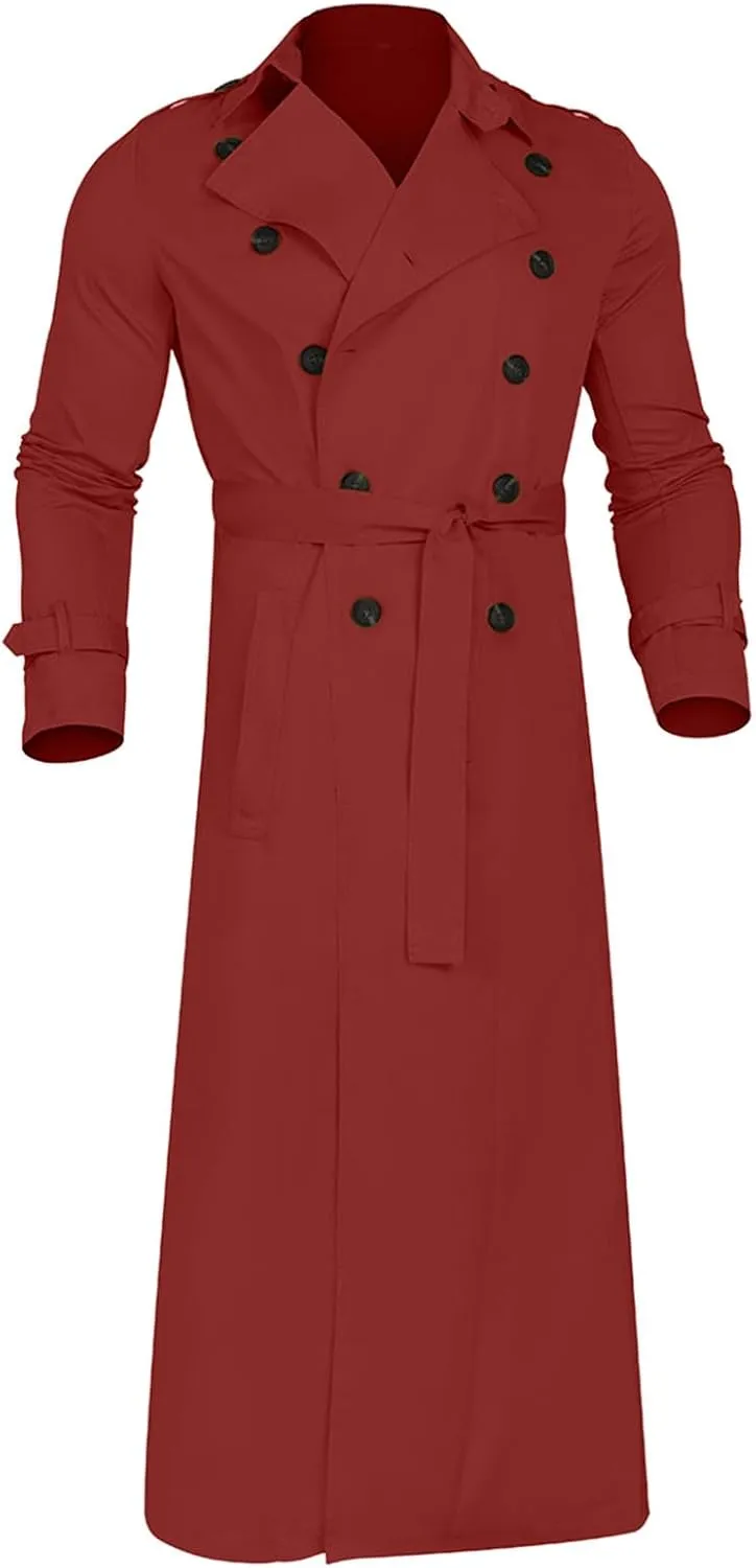 Man's Double Breasted Trench Coat Oversized Lightweight Casual Simple Windbreaker Classic Lapel Long Jacket Overcoat