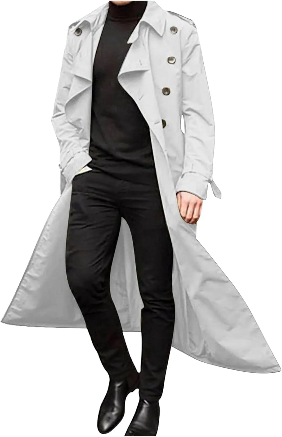 Man's Double Breasted Trench Coat Oversized Lightweight Casual Simple Windbreaker Classic Lapel Long Jacket Overcoat