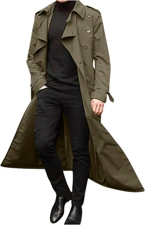 Man's Double Breasted Trench Coat Oversized Lightweight Casual Simple Windbreaker Classic Lapel Long Jacket Overcoat