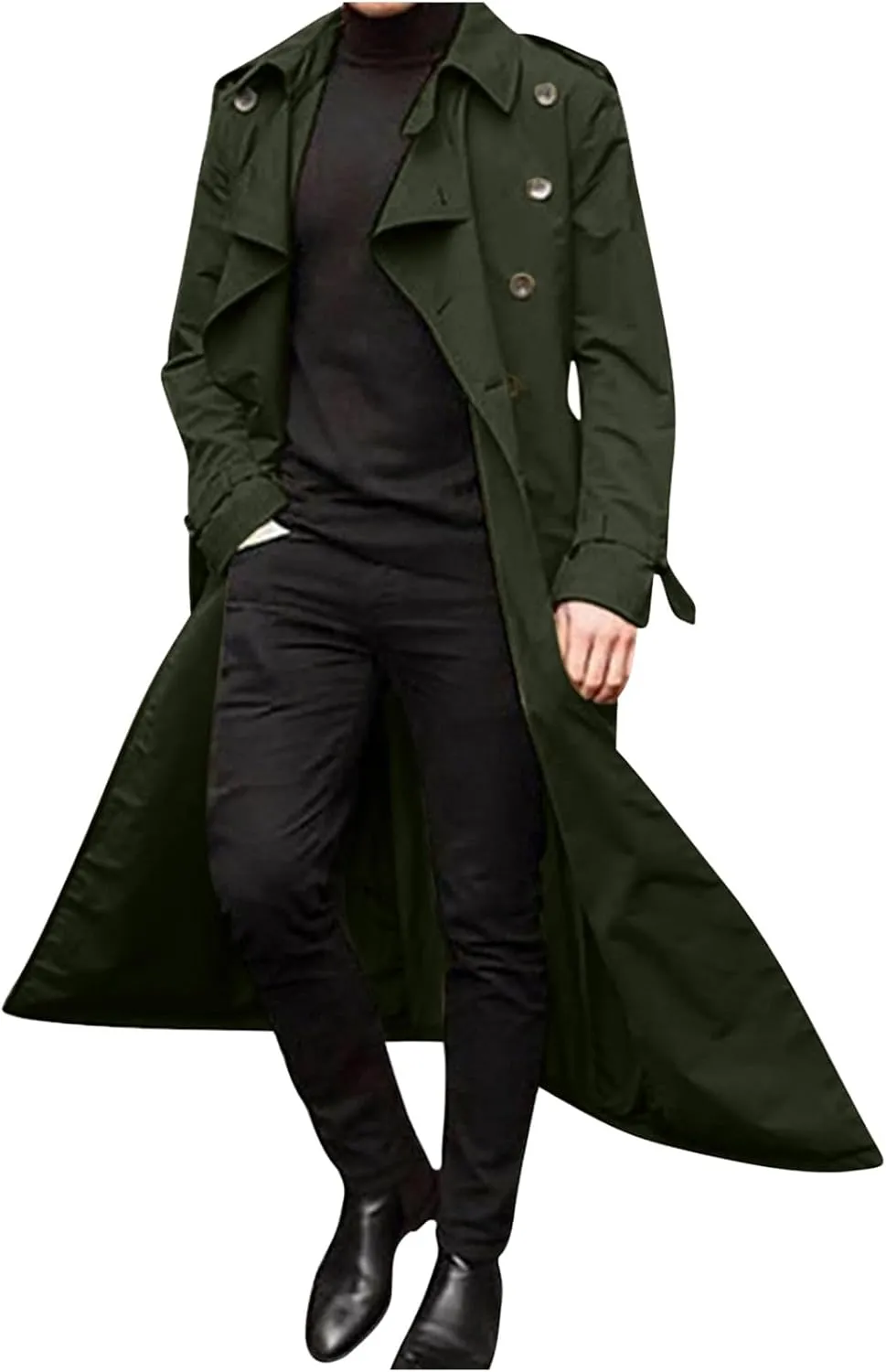Man's Double Breasted Trench Coat Oversized Lightweight Casual Simple Windbreaker Classic Lapel Long Jacket Overcoat