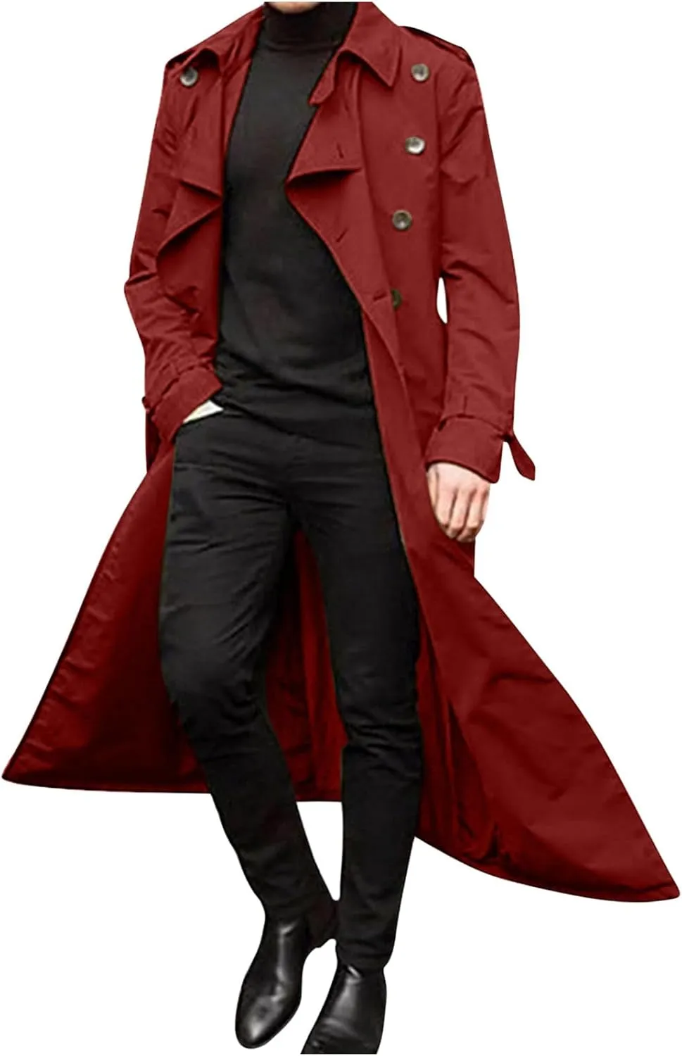 Man's Double Breasted Trench Coat Oversized Lightweight Casual Simple Windbreaker Classic Lapel Long Jacket Overcoat
