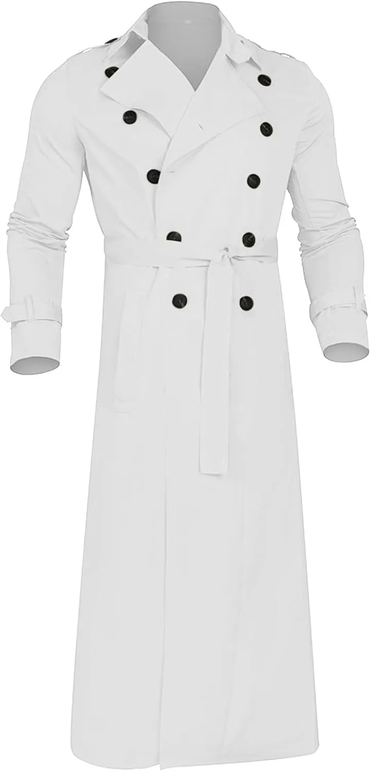 Man's Double Breasted Trench Coat Oversized Lightweight Casual Simple Windbreaker Classic Lapel Long Jacket Overcoat