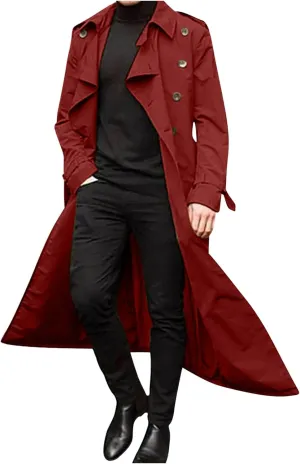 Man's Double Breasted Trench Coat Oversized Lightweight Casual Simple Windbreaker Classic Lapel Long Jacket Overcoat