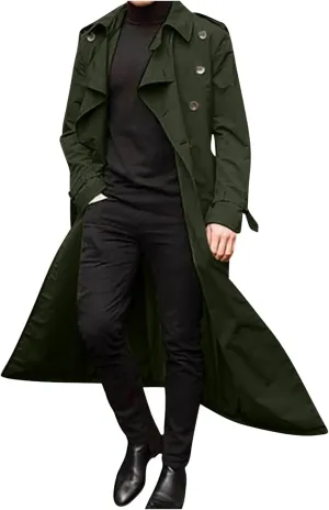 Man's Double Breasted Trench Coat Oversized Lightweight Casual Simple Windbreaker Classic Lapel Long Jacket Overcoat