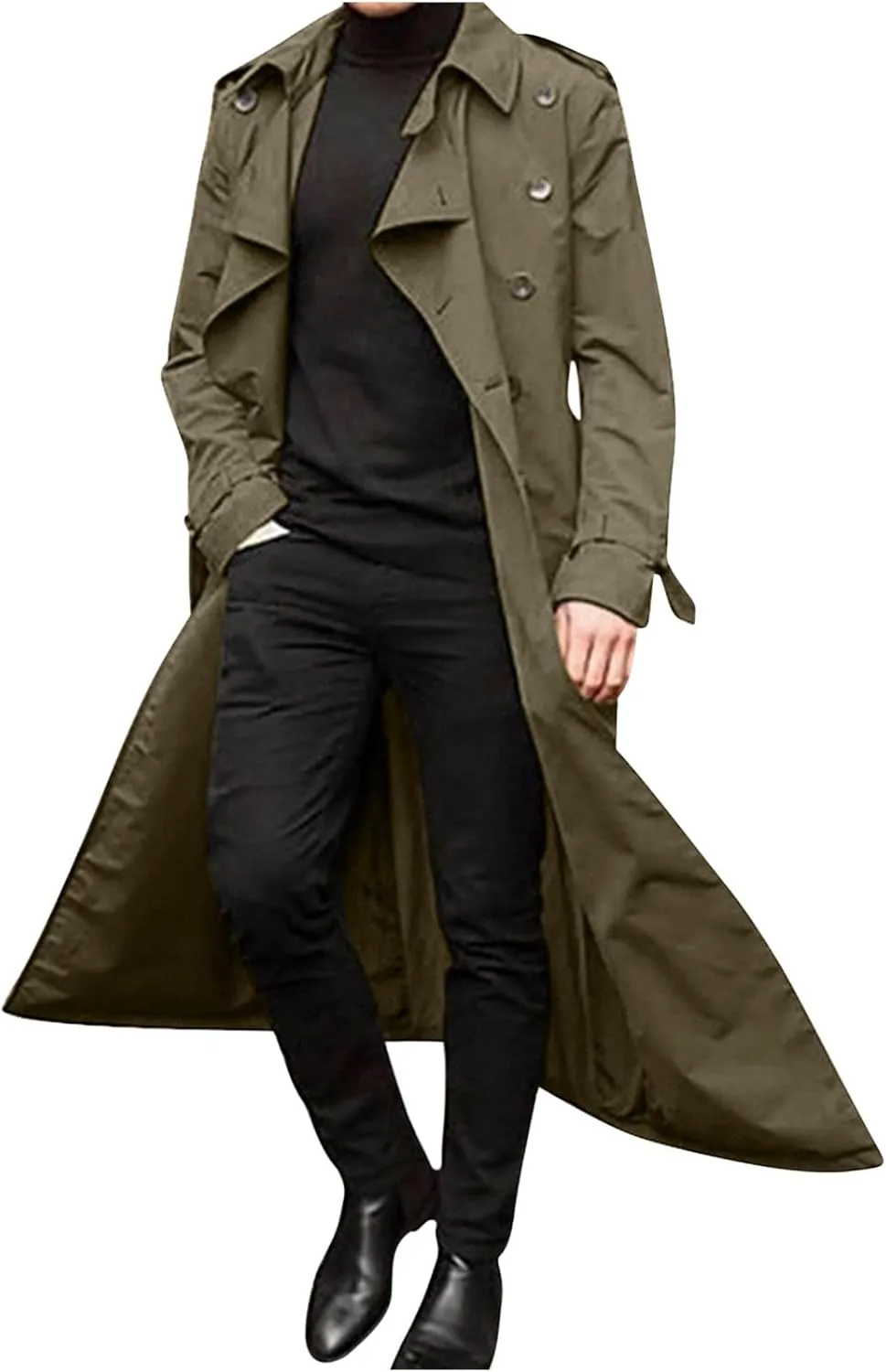 Man's Double Breasted Trench Coat Oversized Lightweight Casual Simple Windbreaker Classic Lapel Long Jacket Overcoat