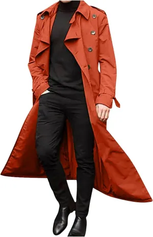 Man's Double Breasted Trench Coat Oversized Lightweight Casual Simple Windbreaker Classic Lapel Long Jacket Overcoat