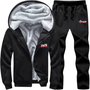Men Full Zip Fleece Tracksuits 2 Piece Hoodie Sweatsuits Set Casual Fall Winter Warm Suits Fashion Sport Athletic Outfits