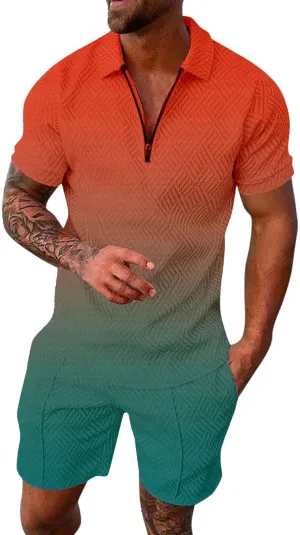 Mens 2-Piece Casual Summer Outfit Polo Shirt and Shorts Set for Beach Sport Set for Men