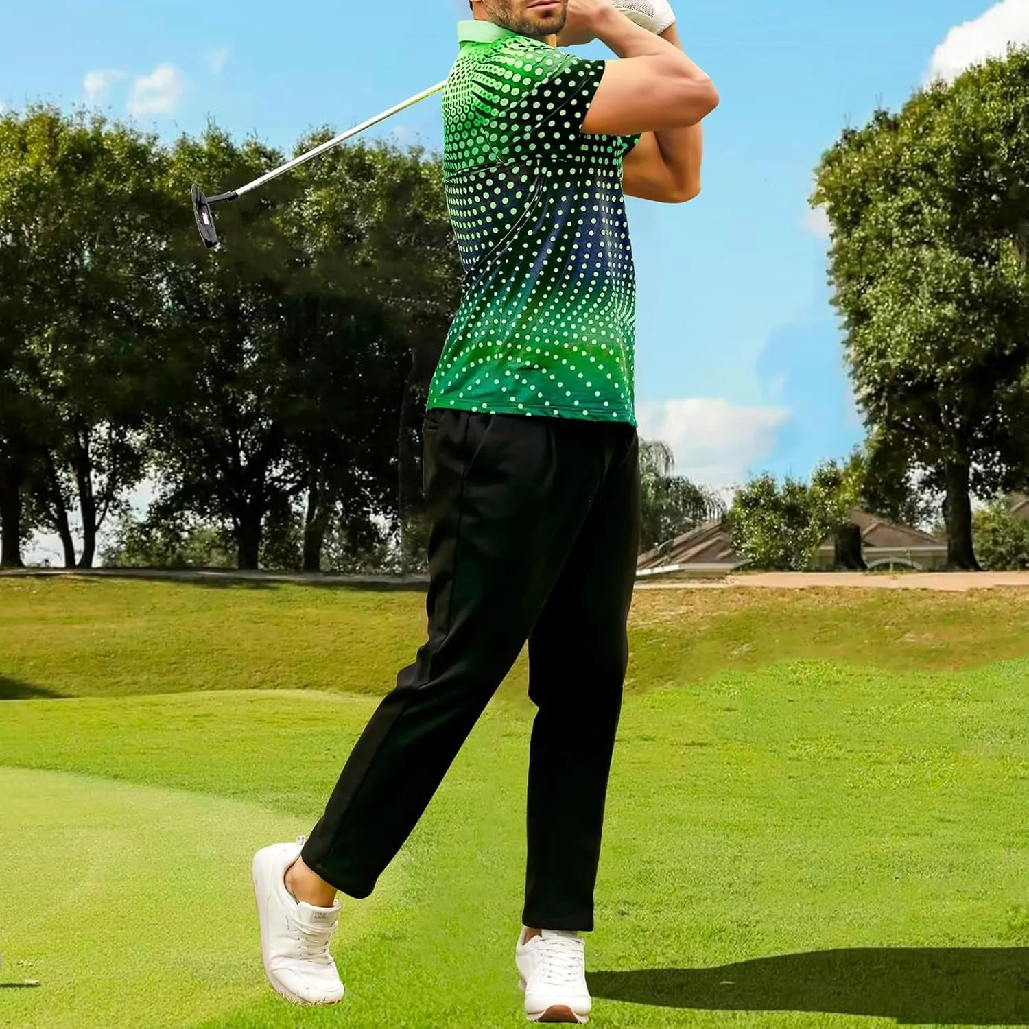 Men's Athletic Polo Shirts Short Sleeve Polka Dot Golf Shirts Fashion Casual Work Sports Gym Tennis Tactical Shirts