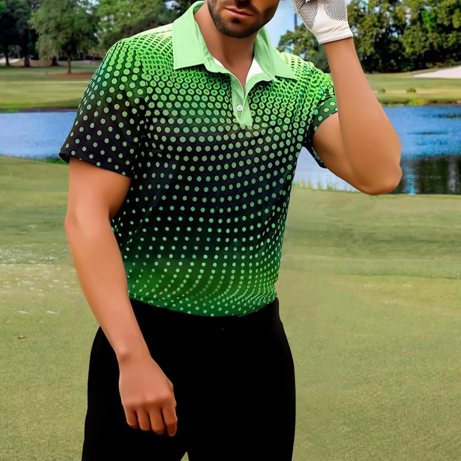 Men's Athletic Polo Shirts Short Sleeve Polka Dot Golf Shirts Fashion Casual Work Sports Gym Tennis Tactical Shirts