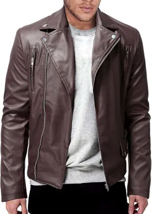 Men's Faux Leather Jacket Solid Color Notched Lapel Zipper Pocket Thermal Winter Fashion Casual Silm Fit Biker Jacket