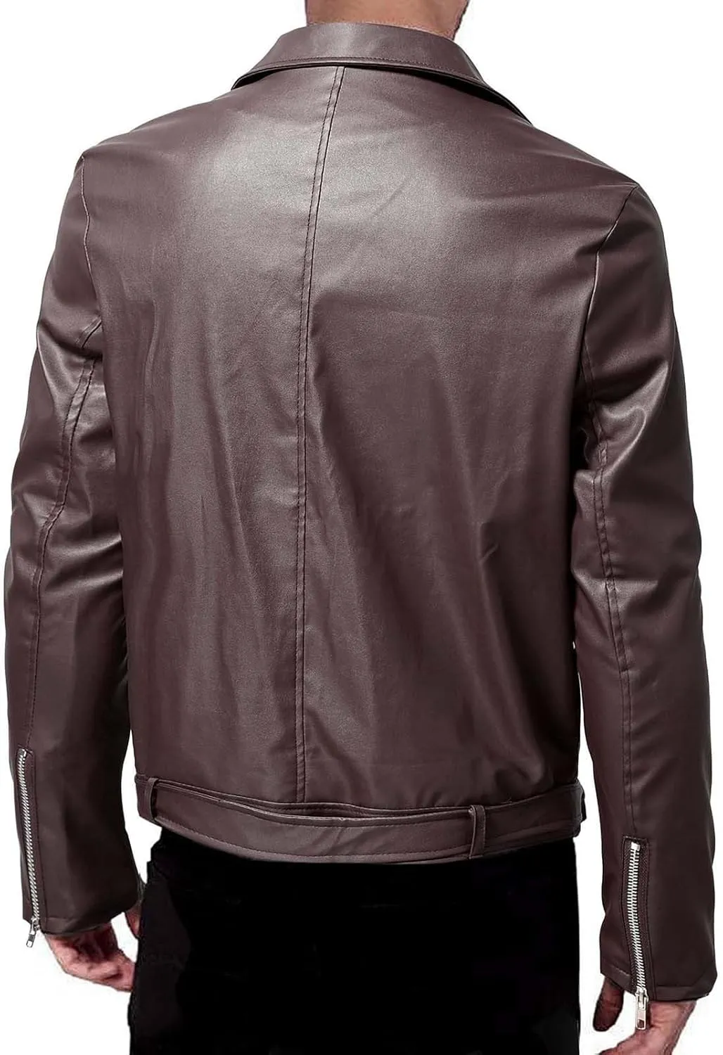 Men's Faux Leather Jacket Solid Color Notched Lapel Zipper Pocket Thermal Winter Fashion Casual Silm Fit Biker Jacket