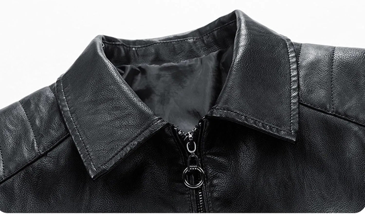 Men's Faux Leather Jacket Vintage Lapel Zipper Striped Pocketed Thermal Winter Fashion Casual Silm Fit Biker Jacket