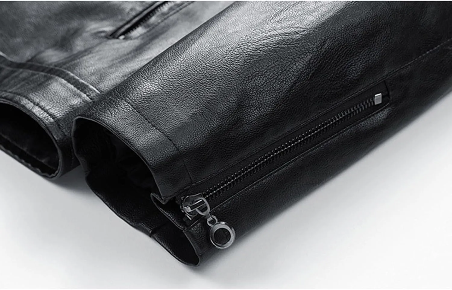 Men's Faux Leather Jacket Vintage Lapel Zipper Striped Pocketed Thermal Winter Fashion Casual Silm Fit Biker Jacket