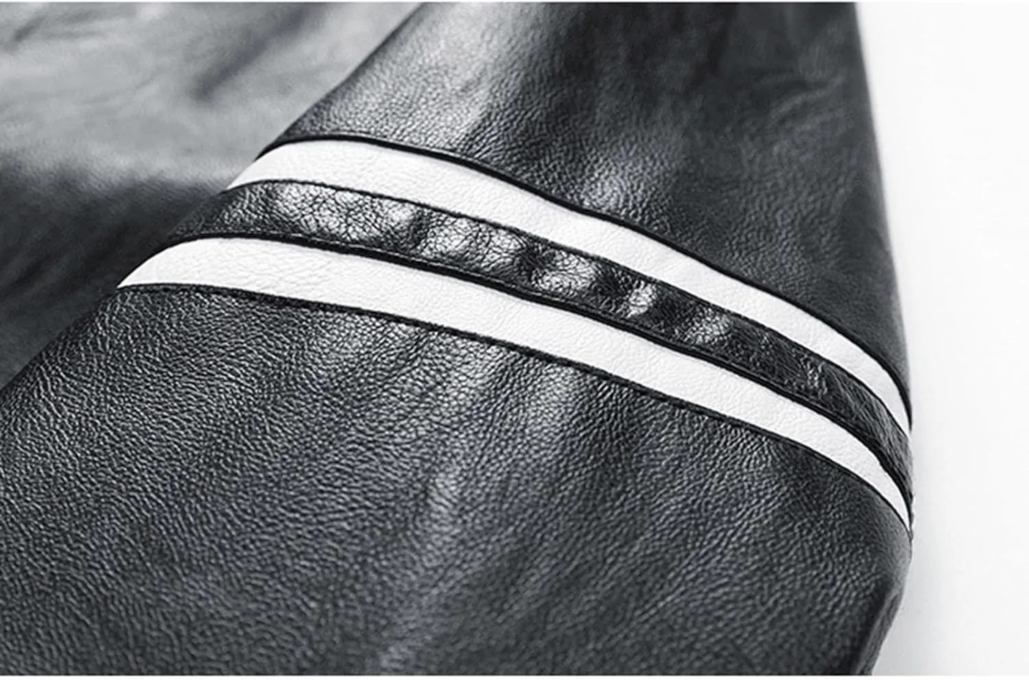 Men's Faux Leather Jacket Vintage Lapel Zipper Striped Pocketed Thermal Winter Fashion Casual Silm Fit Biker Jacket