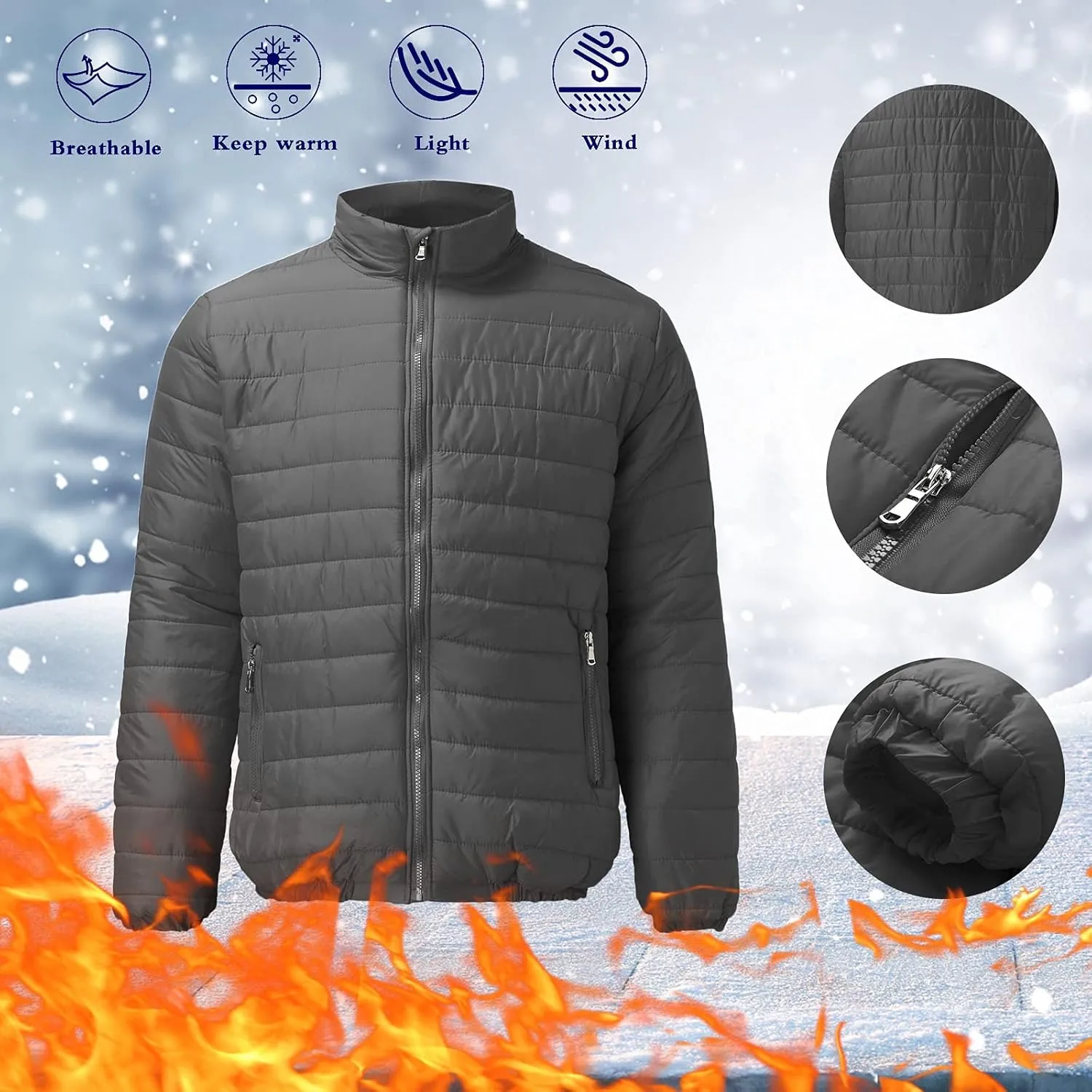 Men's Puffer Jackets Lightweight Windbreaker Warm Jackets Down Quilted Jackets Winter Coats for Men