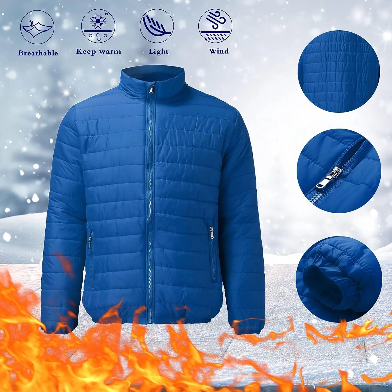 Men's Puffer Jackets Lightweight Windbreaker Warm Jackets Down Quilted Jackets Winter Coats for Men