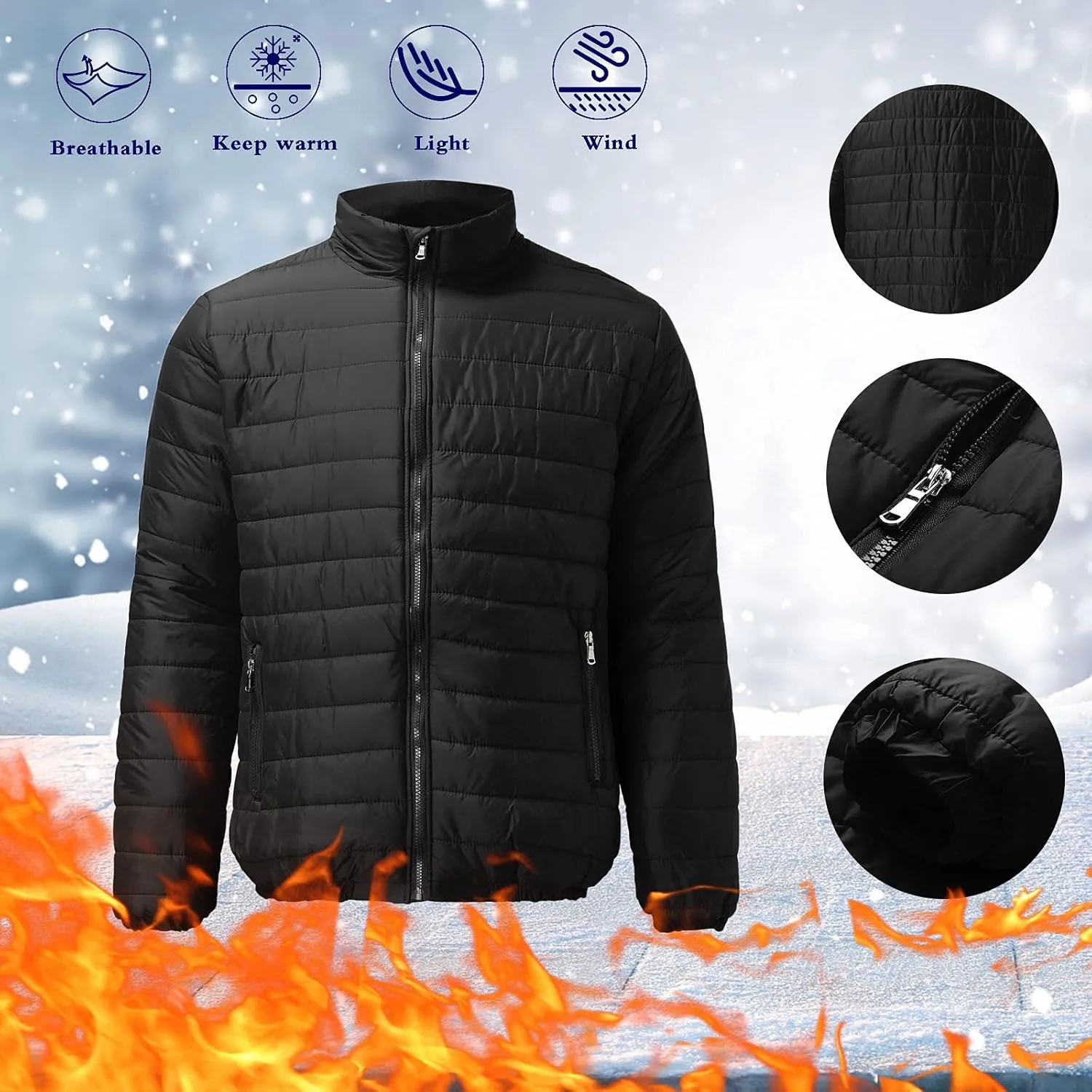 Men's Puffer Jackets Lightweight Windbreaker Warm Jackets Down Quilted Jackets Winter Coats for Men